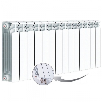 Биметаллический радиатор Rifar Base Ventil 500, 14 секций, с нижним левым подключением Биметаллический радиатор Rifar Base Ventil 500, 14 секций, с нижним левым подключением